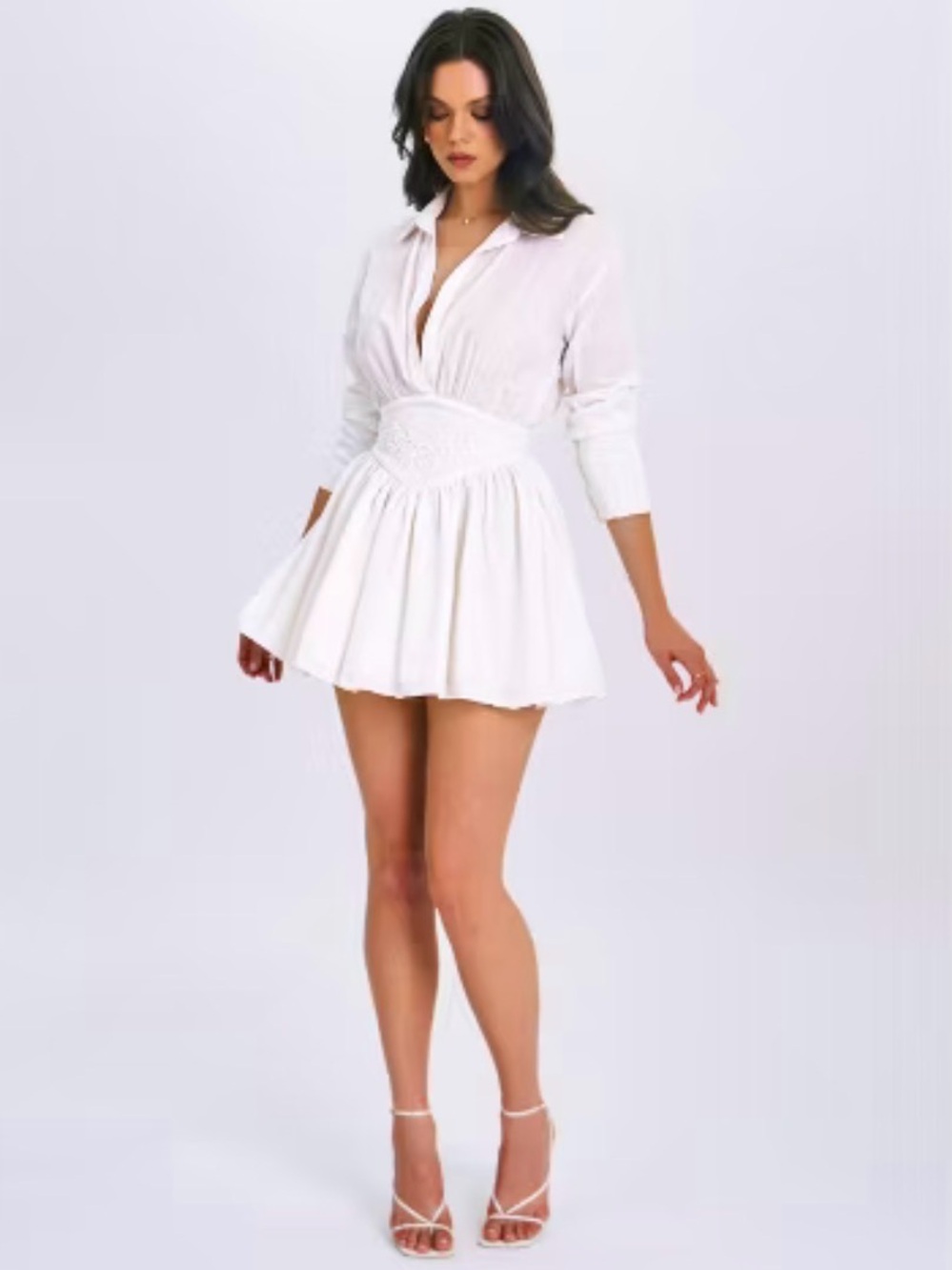 Miss Circle Jamila White Shirt Mini Dress Embroidered Waist Detail, New, Size S - Picture 2 of 5